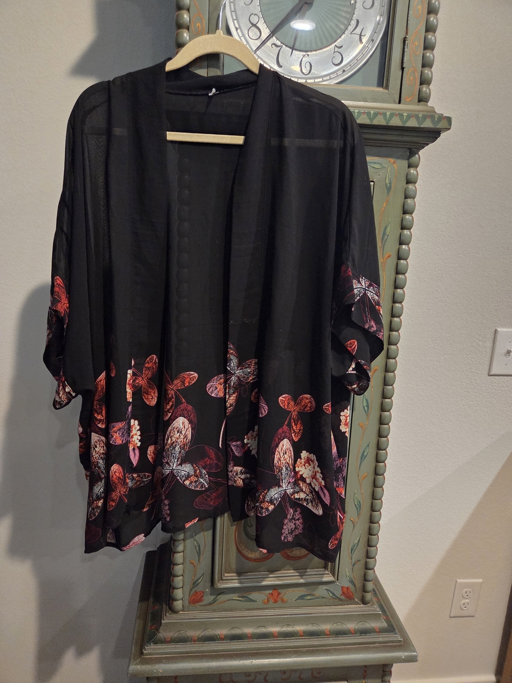 Black Floral Sheer Kimono Cardigan